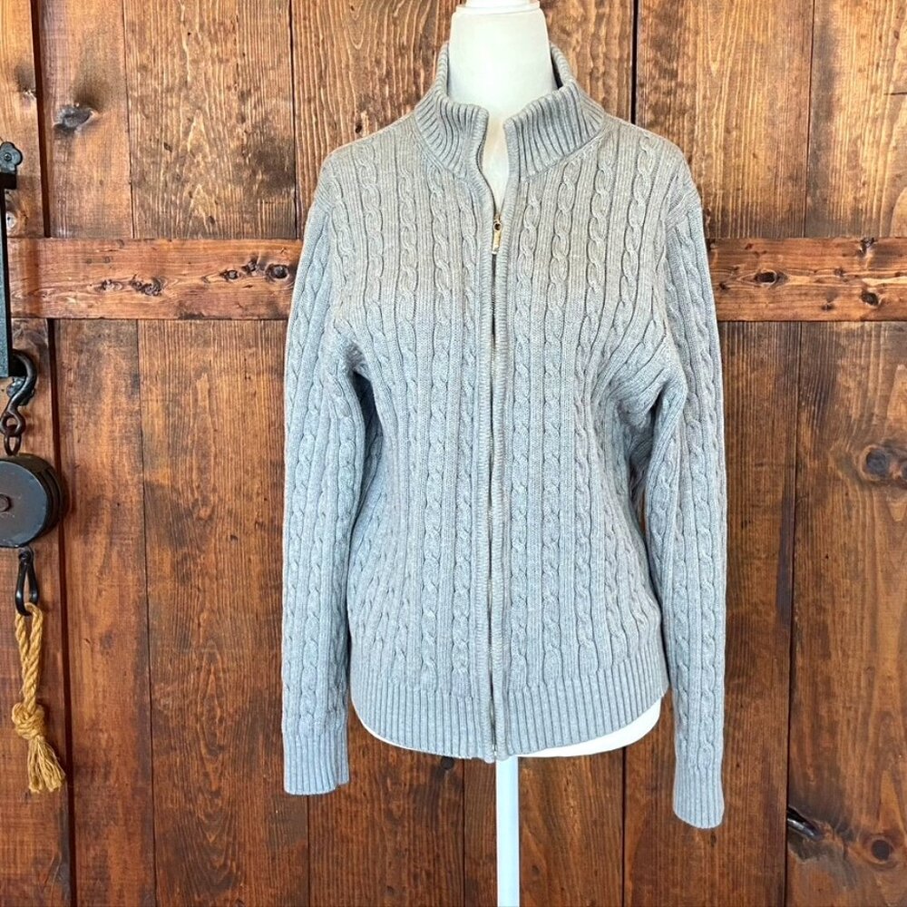 Brooks Brothers 100% Cotton Womens Zip Front Cardigan Gray Sz XL